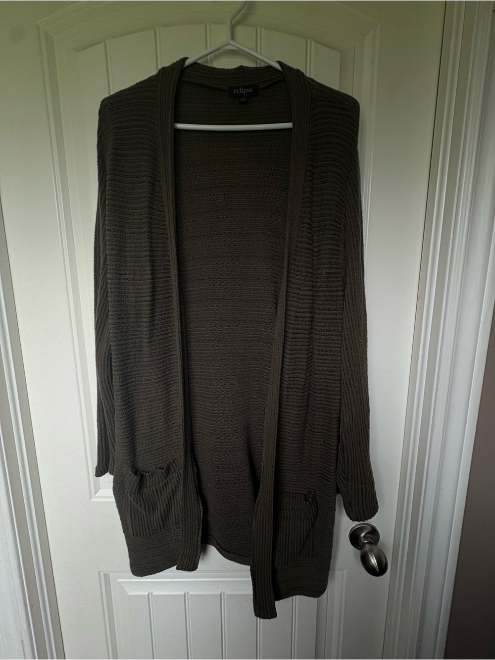 Eclipse Olive Open-Front Ribbed Cardigan
